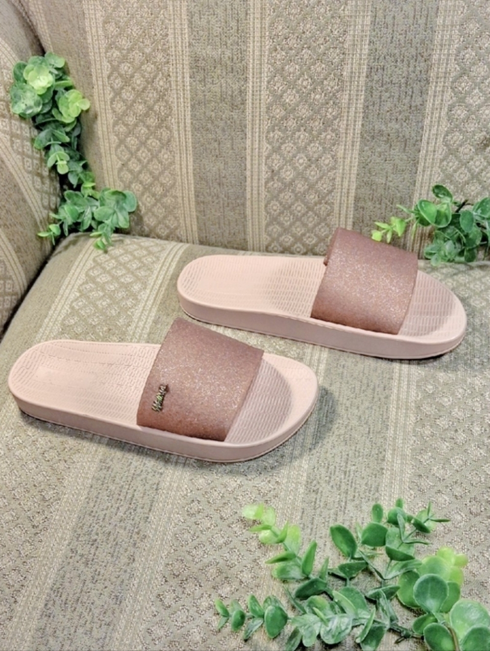 Melissa Sunset Vegan Jelly Glitter Slides In Rose Gold